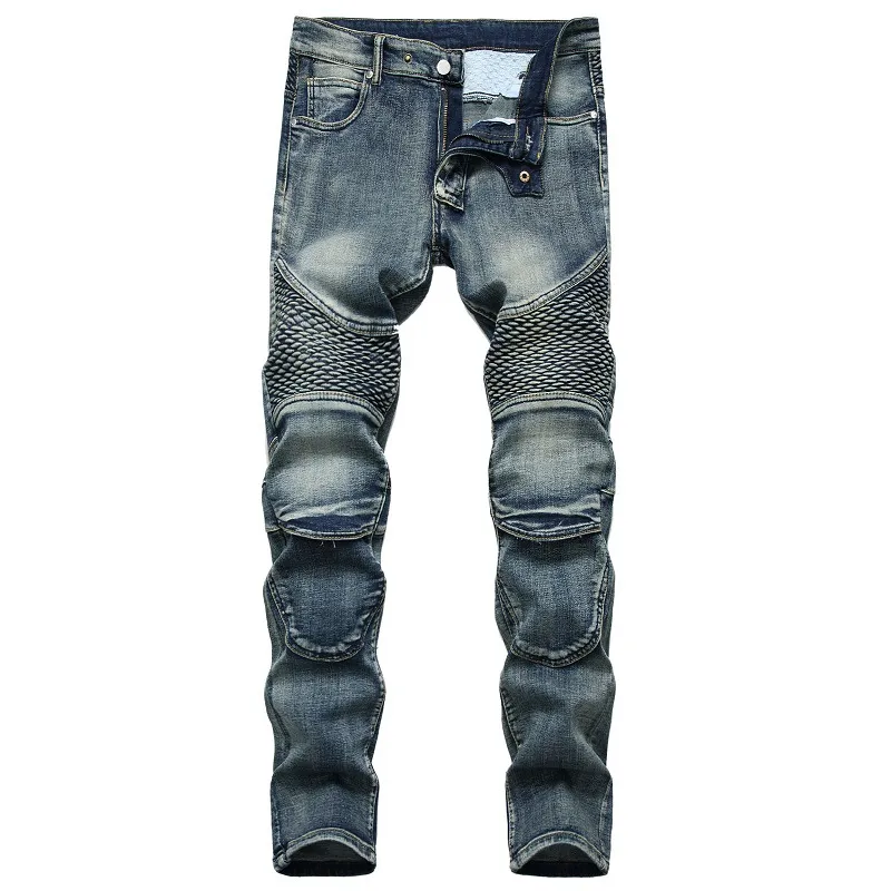 Мужские плюс размеры брюки Джинсы Man Denim Designer Moto Bike Straight Мотоцикл для осенней весной панк -рок -уличная одежда езды KN249Q