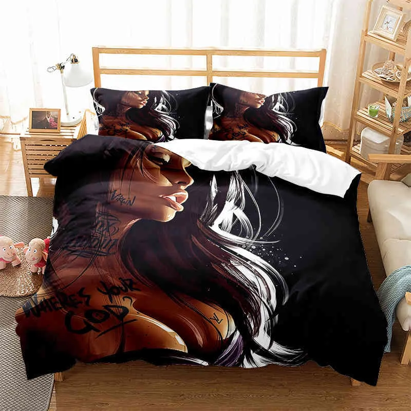 Sexy zwart meisje beddengoed single twin volledige koningin kingsize body art bed aldult kid slaapkamer Dubetcover sets 3D Kawaii 015