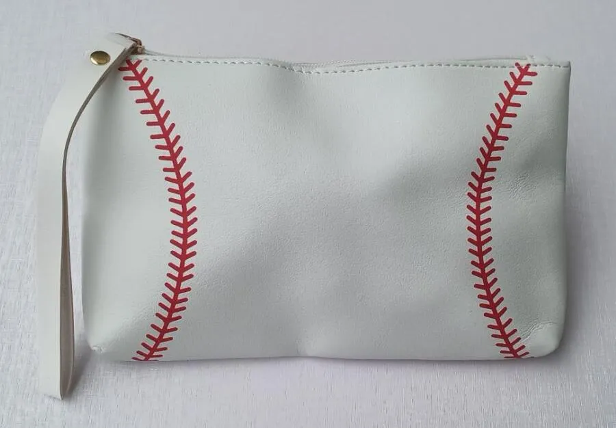 Borse da esterno Baseball Softball Modello Sport Borsa per trucco in pelle PU Borse cosmetiche con cerniera Viaggio da toilette per donne Ragazze