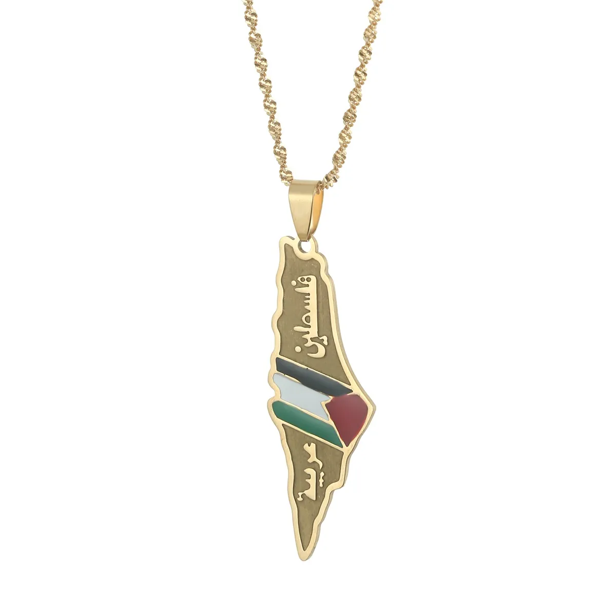 Arabic & Hebrew Israel Palestine Map Pendant Necklaces Women Gifts Israeli Flag Jewelry