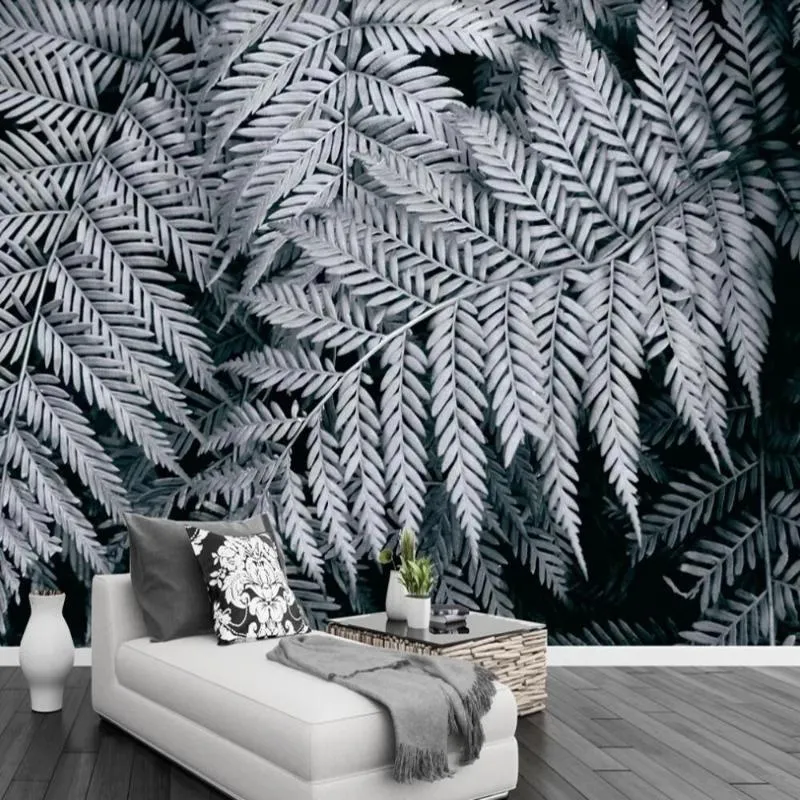 Tapety niestandardowe 3d samoprzylepny czarny i biały paproci salon salon wall tła malowidła sypialnia dekoracja wodoodporna