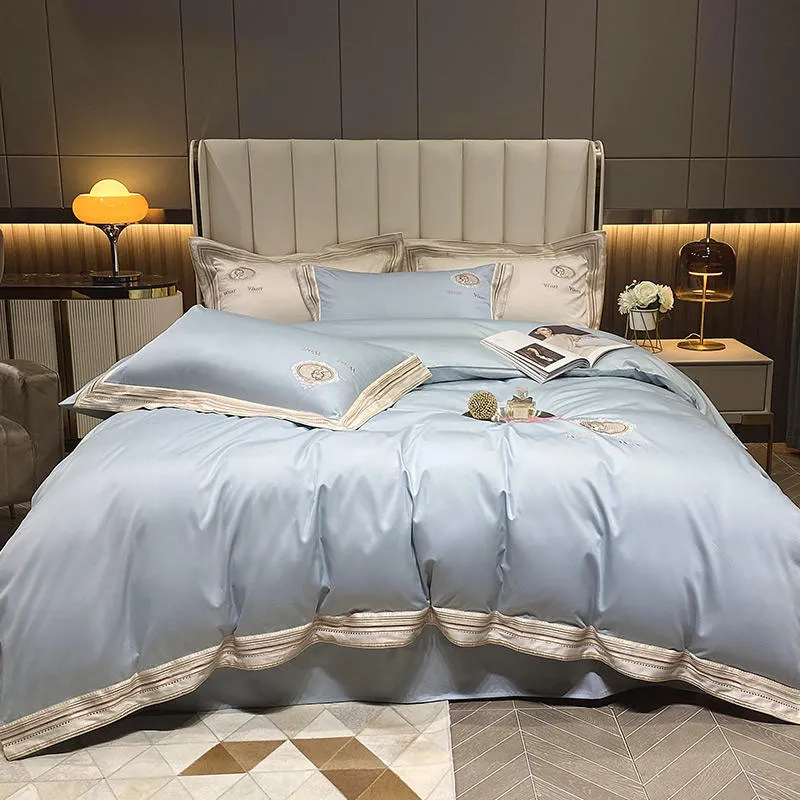 Conjunto de roupas de cama de luxo algodão egípcio 4pcs princesas Bordado de bordado de edredão capa de colchão de colchas de cama de linho