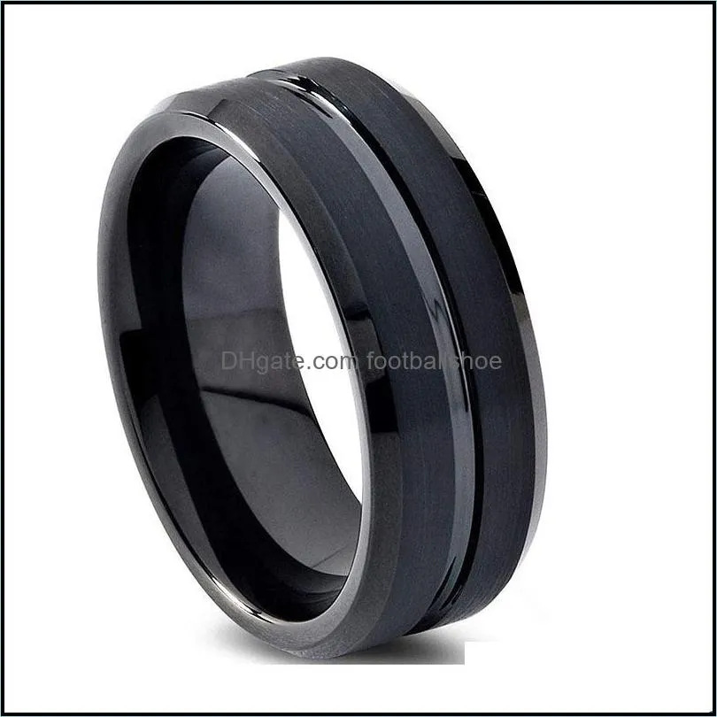 Somen 8mm Men Ring Classic Pure Black Tungsten Carbide Ring Brushed Wedding Band Male Engagement Rings Anel Masculino Y1128