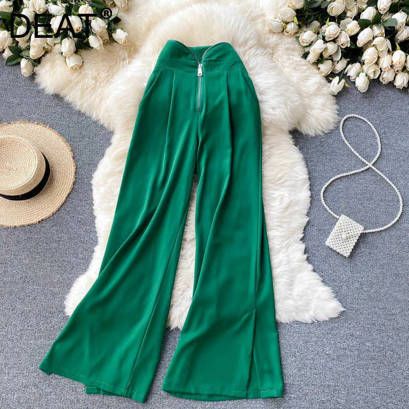 DEAT Women Zipper High Waist Split Midi-long Pants Arrivals Temperament Fashion Spring Summer 11D1551 210709