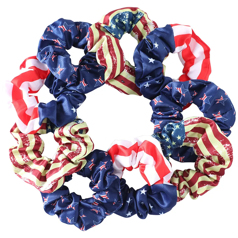 Independence Day Hairs Tillbehör Amerikanska flaggan Stor Tarm Ring Set Kvinnor Elastiska Band Cloth Hårringar XY416