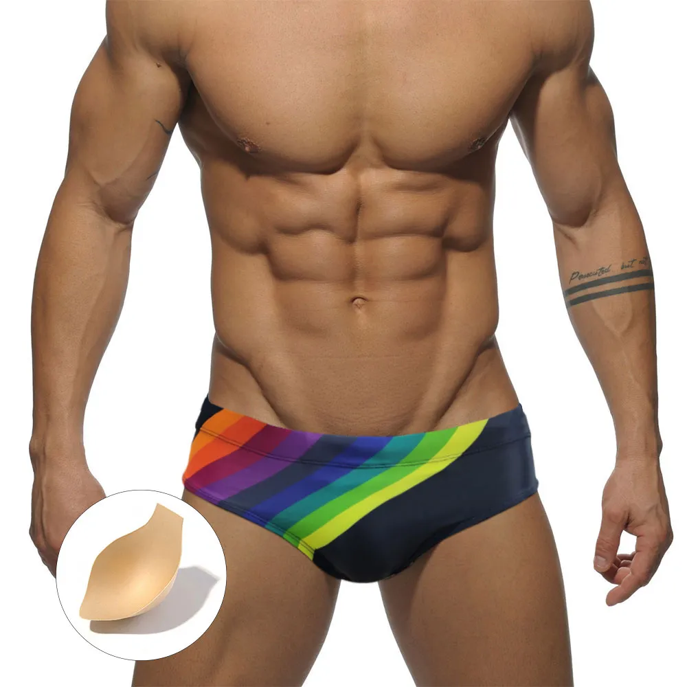 Arc-en-ciel hommes maillots de bain Sexy taille basse surf maillots de bain maillot de bain respirant bandes de maillot de bain pour spectacle masculin