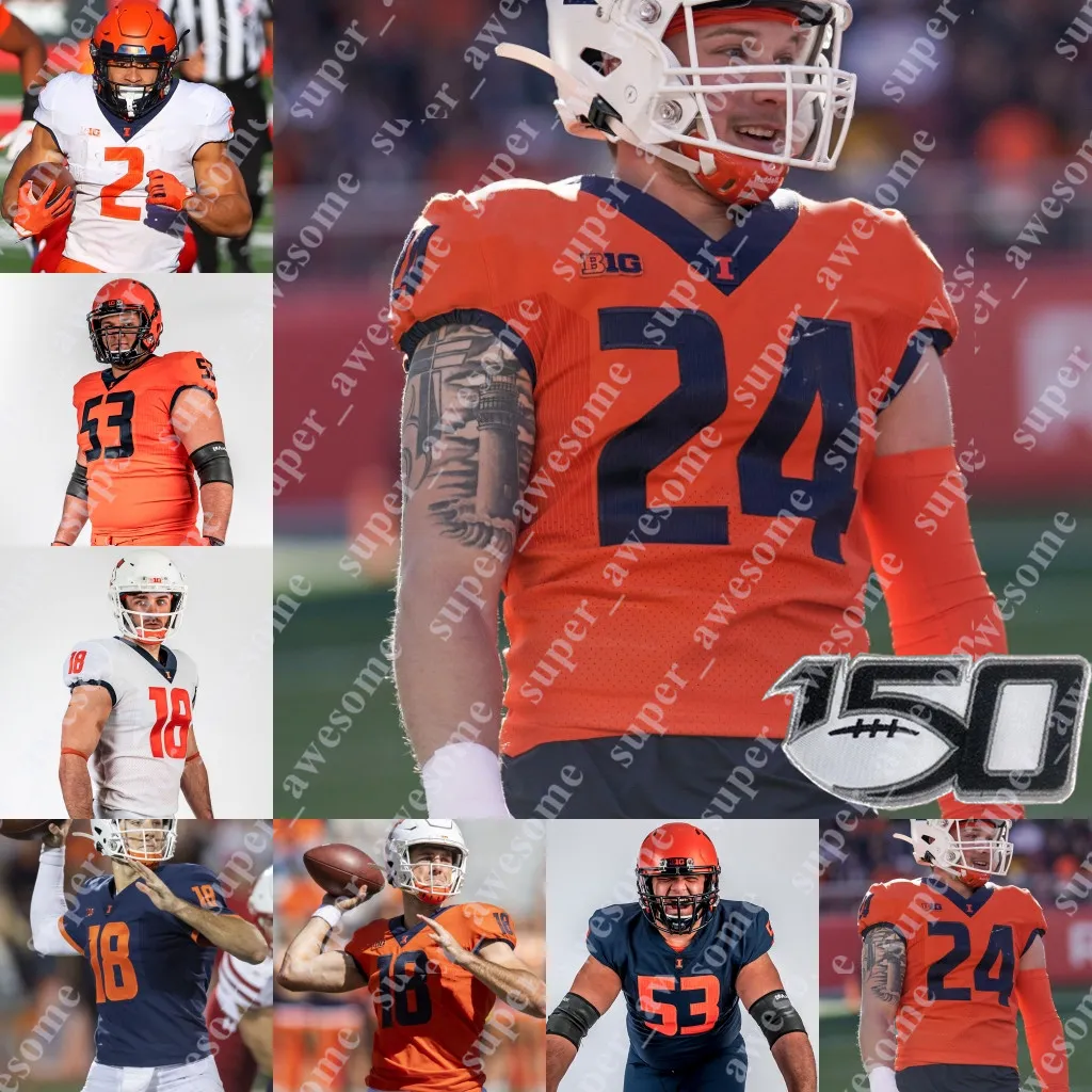 Fotbollströjor NCAA Illinois Football Jersey Tarique Barnes Keith Randolph Jr Isaiah Gay Jamal Woods Derrick Smith Tahveon Nicholson James McCourt Red