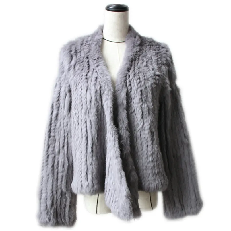 Kış Sonbahar Kadınlar Gerçek Kürk Kadın Örme Tavşan Palto Ceket Rahat Kalın Sıcak Moda İnce Palto Giyim 210917