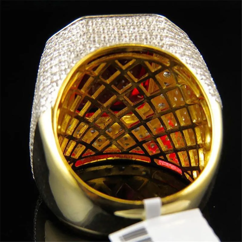 ROMAD 2021 Mens Gold Diamond Rings High Quality Red Big ROMAD 2021 Mens Gold Diamond Rings High Quality Red Big