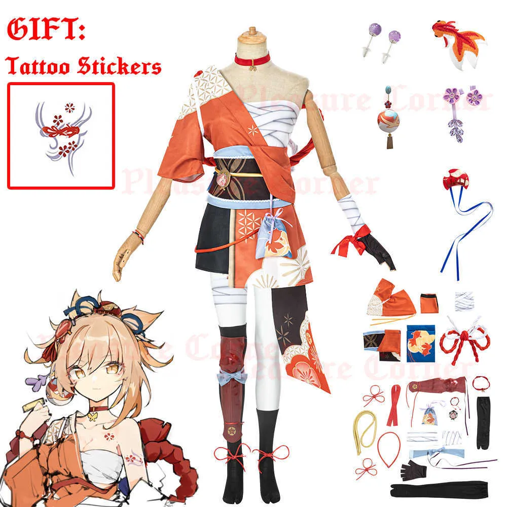 재고 Genshin Impact 새로운 캐릭터 Yoimiya Cosplay Costume Full Set 고품질 애니메이션 롤 플레잉 소송 Y0903