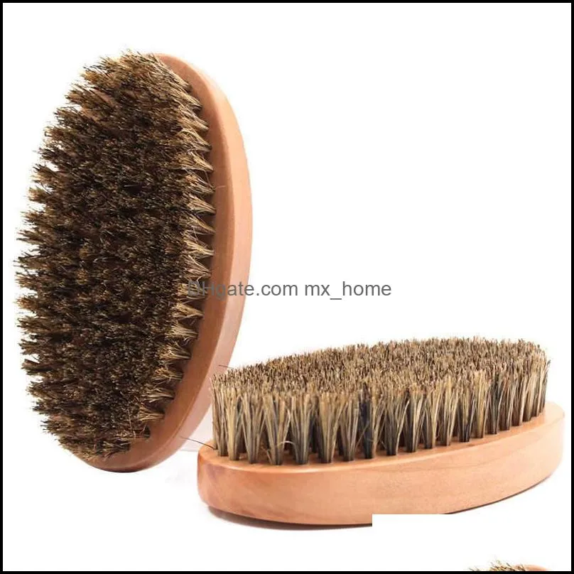 Brushes Bristle Hair Brush Hard Round Wood Handle Anti-static Boar Comb Hairdressing Tool For Men Beard Trim C2ZK