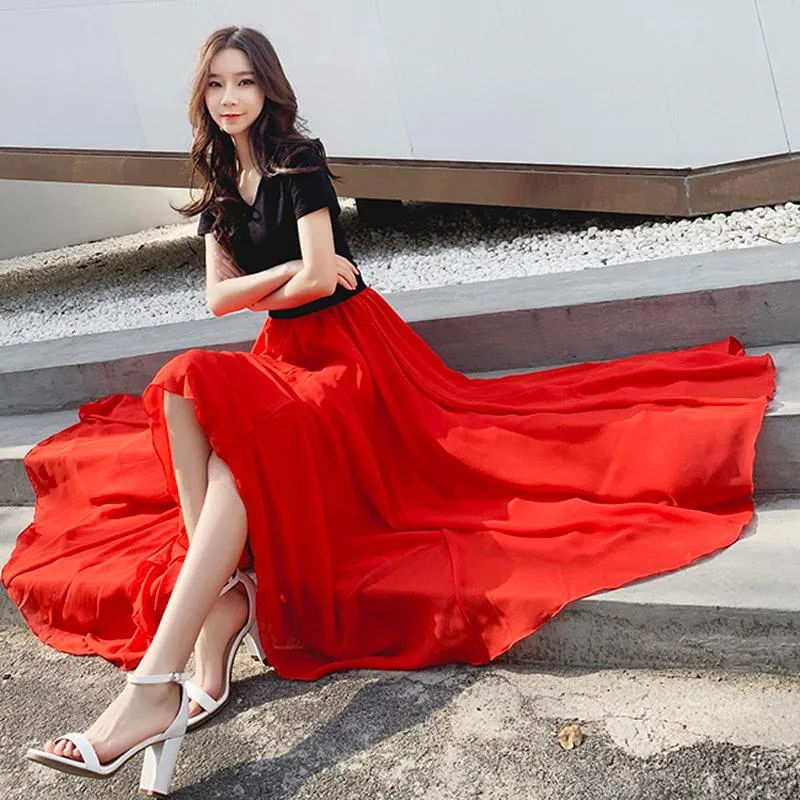 Skirts 2022 Plus Size 7XL 8XL 6XL Spring And Summer Female Red Chiffon Big Hem Elegant Dance Long Women Skirt Designs Womens From 66 45 DHgate