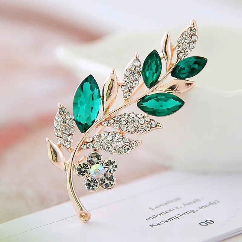 Pins, Brooches Fashion Crystal Zircon Leaves Pin Clothing Accessories Birthday Gift For Women Wedding Party Elegant