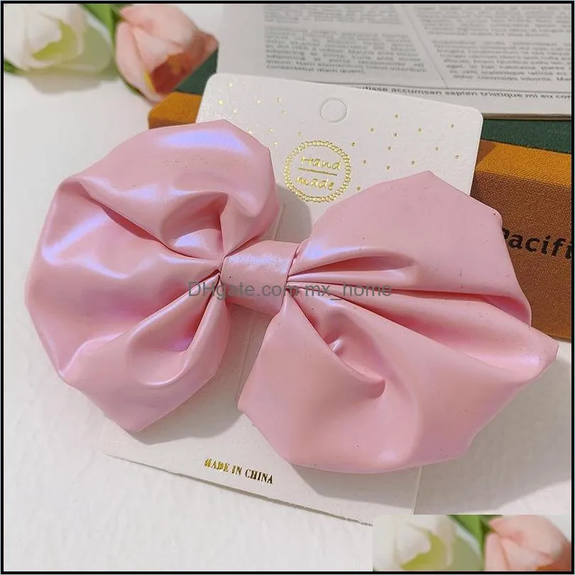 Hair Accessories Bright Color PU Leather Round Bows For Girls Cute Laser Bowknot Hairpin Kids Grips Top Head Barettes Headwear Styling