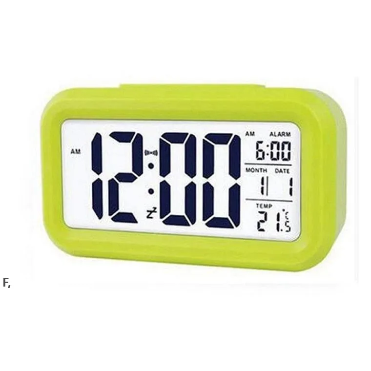 Kunststoff Mute Wecker LCD Smart Uhr Temperatur Nette Lichtempfindliche Nacht Digital Snooze Nachtlicht Kalender RRF13192