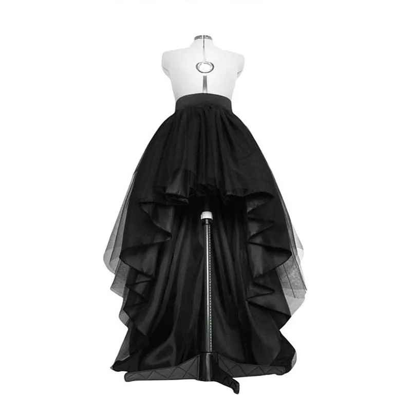 High Low Black Tulle Skirt Asymmetrial Hem Tutu Layered Wedding Bridal Gown High Waist Pleated Prom Skirt Gala Stylish Saia 210315