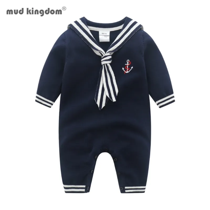 Mudkingdom Boutique Boys Sweter Pajacyki Wiosna Jesień Z Długim Rękawem Sailor Sytle Infant Crawl Kombinezon Baby Odzież 210309