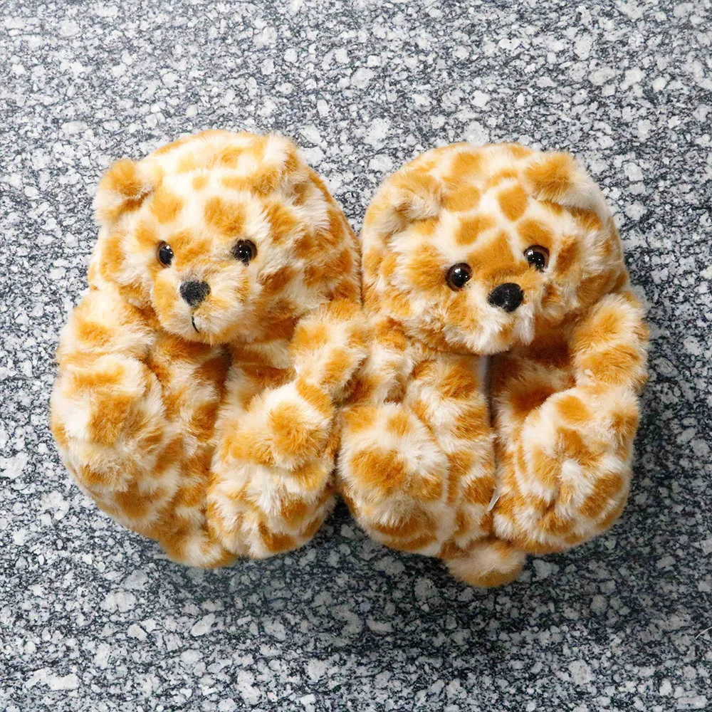 2021 Latest Stlye Teddy Bear Baby Slipper Warm Fur for Boy and Girl Suit 1-5 Years Old Kids Bedroom Indoor Slides Y0902