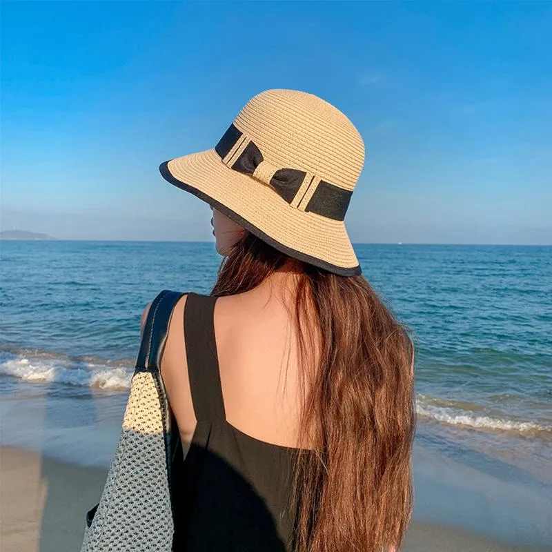 Outdoor Hats 2021 Big Bow Casquette Summer Sun Visor For Women Fashion Hat Elegant Ladies Wide Brim Panama Beach Sunshade #T1P