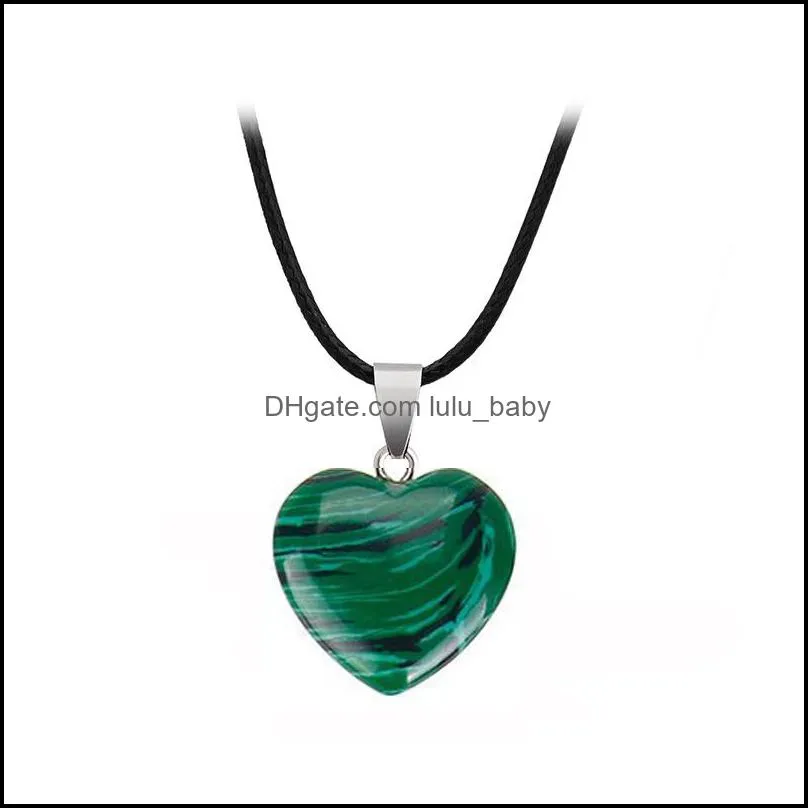 Necklaces & Pendants Drop Delivery Natural Stone Gemstone Pendant With Pu Leather Chain Heart Shape Crystal Quartz Turquoise Charm 2178
