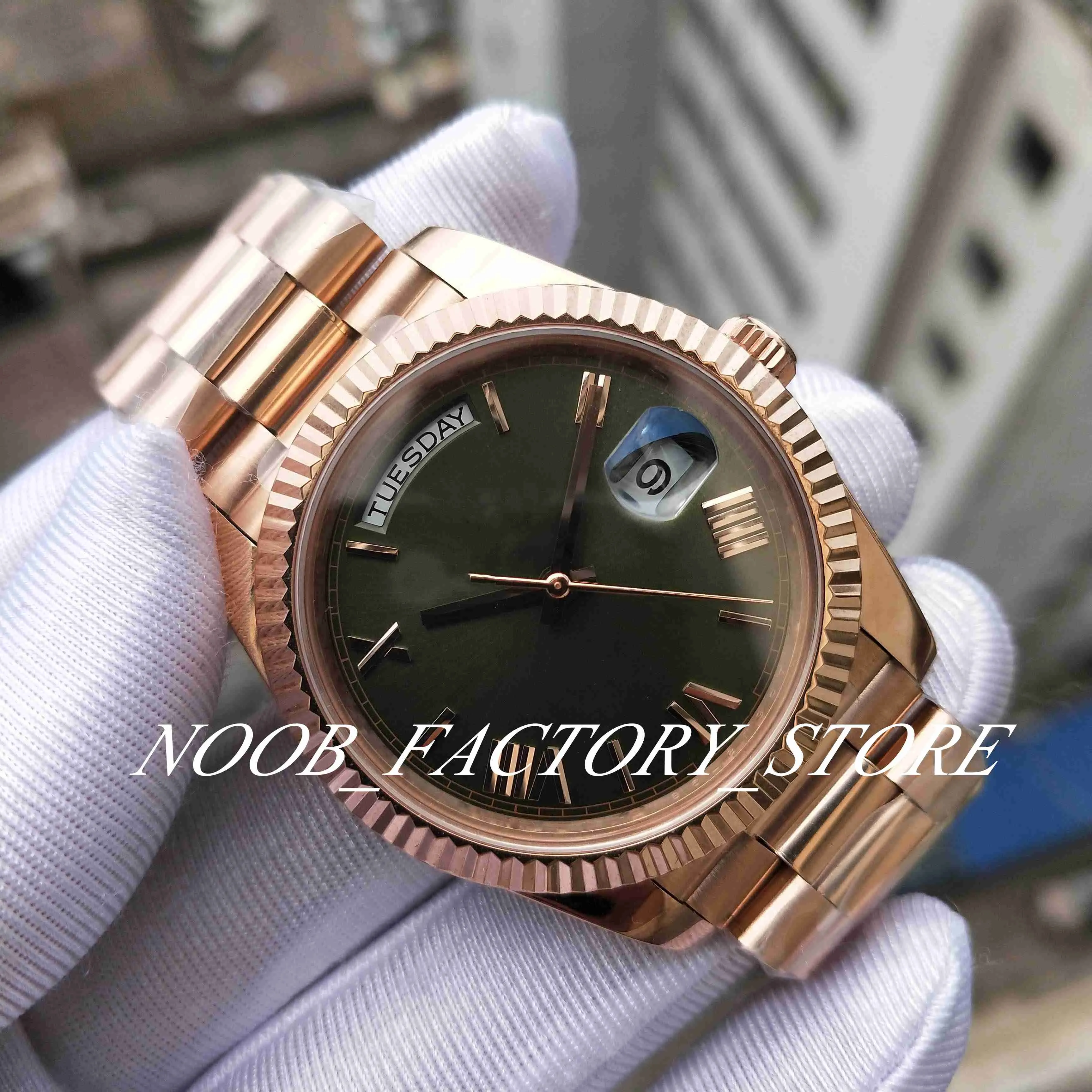 Herrenuhr BP Factory 228235 V2 Edelstahlarmband Roségold römisches grünes Zifferblatt 40 mm 2813 Automatikwerk Dual Date Sap313i