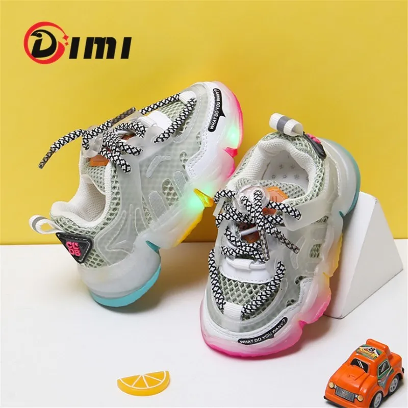DIMI New Baby Light Up Shoes Scarpe da bambino per bambina di alta qualità Mesh traspirante Scarpe da ginnastica per bambini con fondo colorato per ragazza 210315