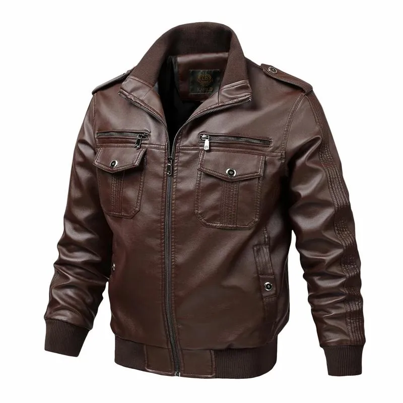 Herrenjacken 2021 Frühling Herbst Männer Lederjacke Motorrad Biker Windschutz Männlich Casual PU Cargo Mantel Stehkragen Plus Größe 6XL