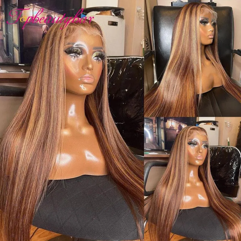 Dantel peruk renkli vurgulamak kahverengi insan saç düz 13x4 ön brezilyalı remy kadınlar için