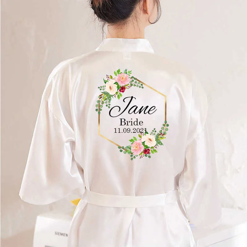 Gepersonaliseerde Custom Name Flower Print Wedding Bruid Team Robes Bridal Party Bruidsmeisje Gift 210924