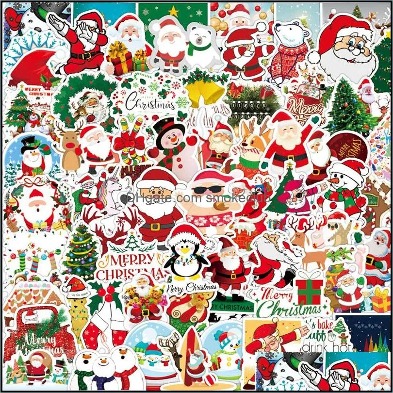 장식 축제 용품 홈 정원 방수 벽 스티커 100pcs 룸 장식 노트북 스케이트 보드 크리스마스 트리 산타 클로스 낙서 s