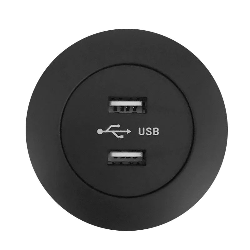 Möbeltillbehör Soffa Side Table Charger Input 5v2a DC5521 Connector 5.5 * 2.1 Kvinnlig terminal Rund Svart Dubbla dubbel USB-laddning