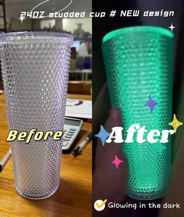 Ошибленная холодная чашка свечение в темном тумблере Noctilucent Stud Tumblers с двойной стеной Матовой кофейной кружки соломкой рождественский подарок на хэллоуин YFAX3109