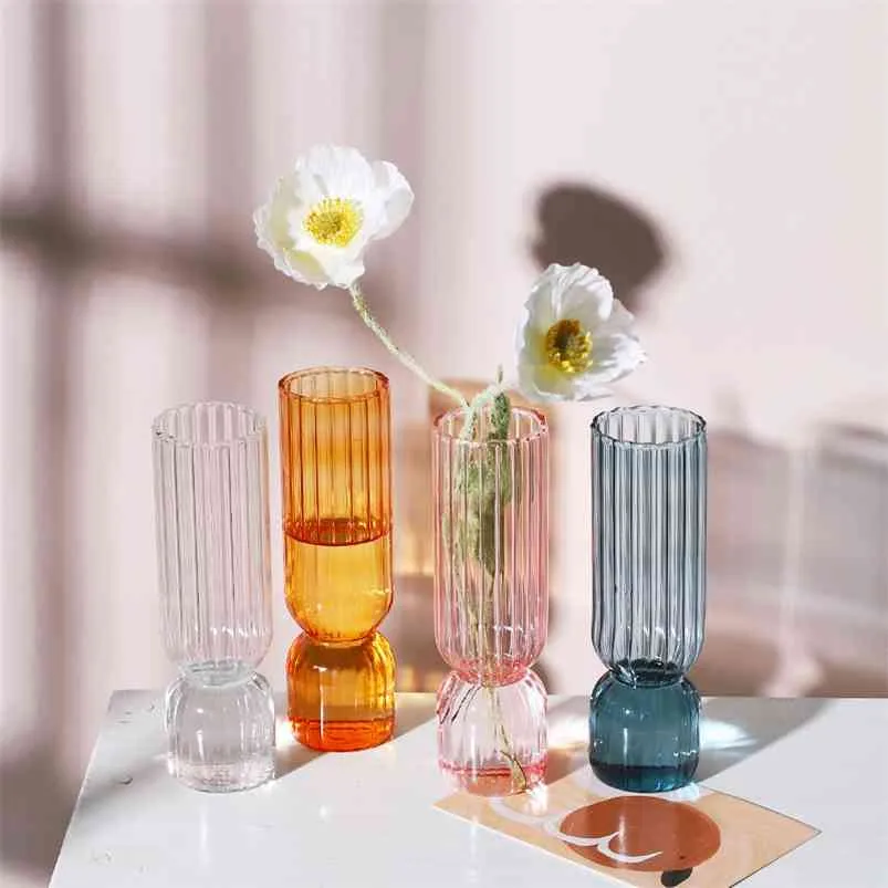 カットライフノルディック透明の小さなガラスの花瓶デザインのテラリウムの水耕木の花の植物磨きウェディングデコレーションホーム210610