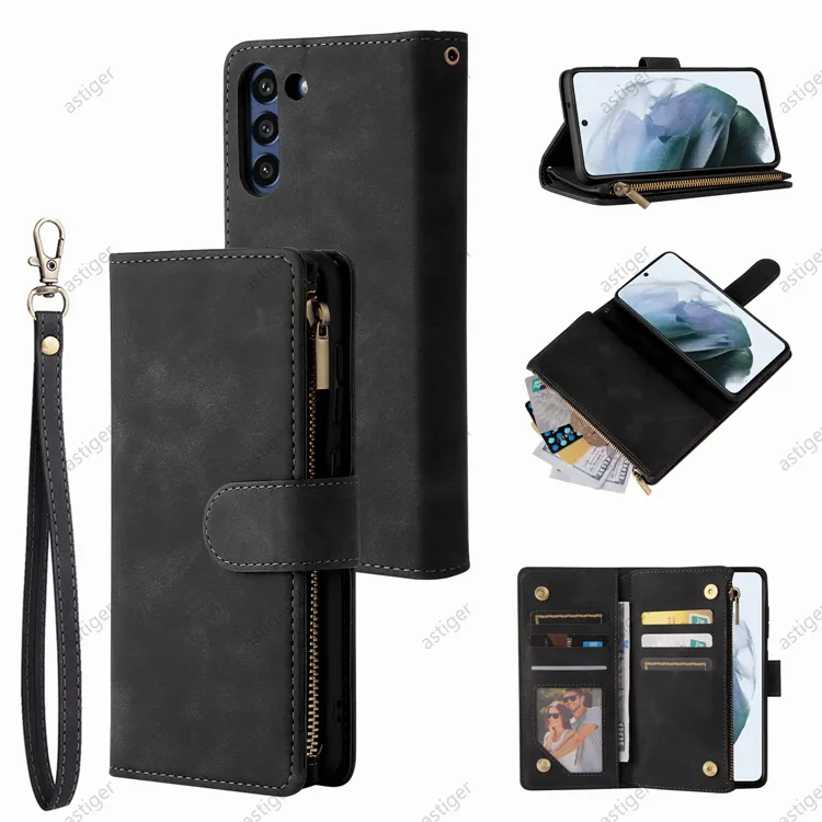 Portefeuille PU lederen rits tas telefoon gevallen met kaart slot fotolijst stand voor Samsung Galaxy A32 A22 A42 A52 A72 A82 A51 A71 A10S A20S A12 A21S A11 A01Core A31 5G Case Cover