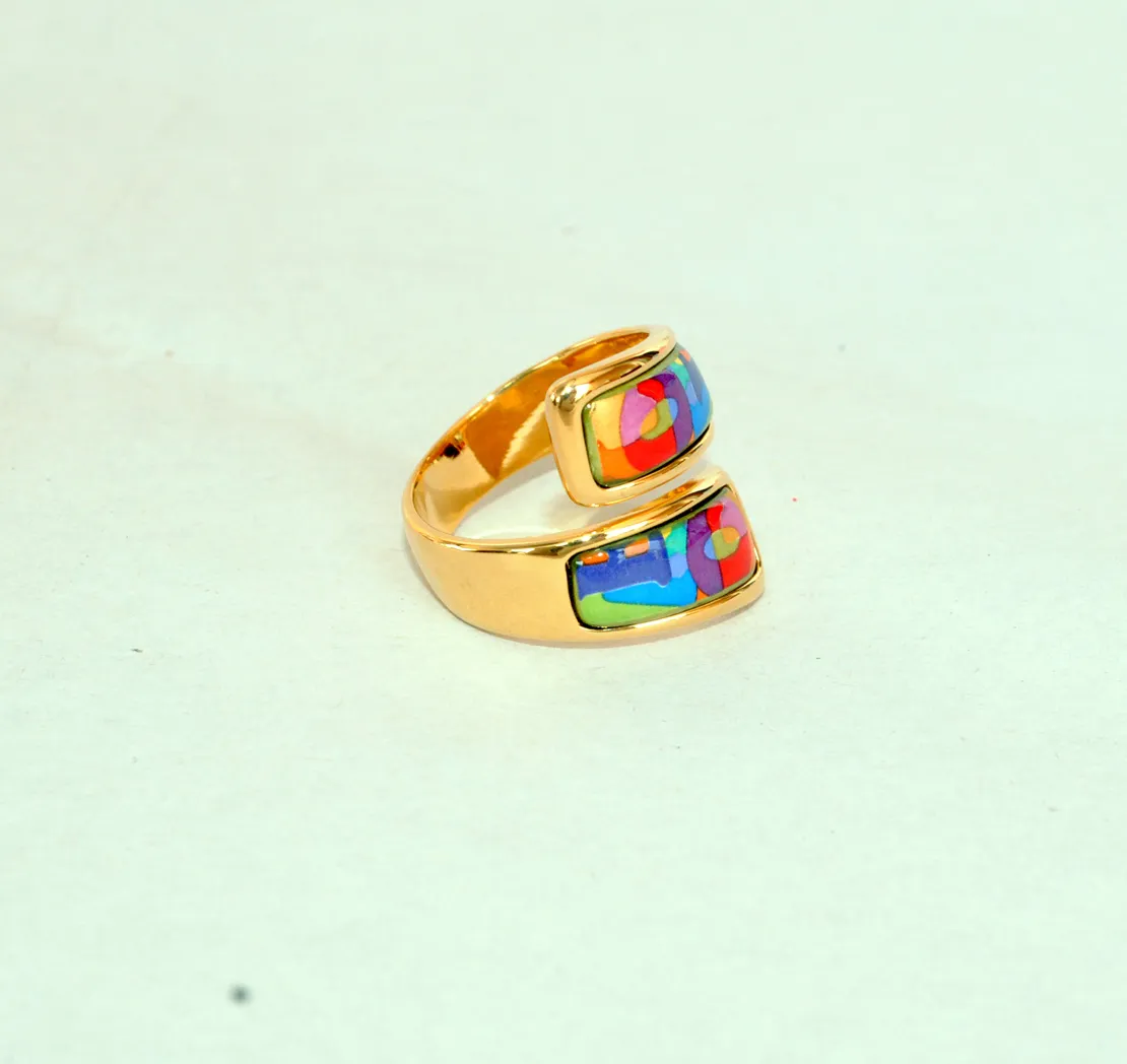 Color Love Series band rings 18K gold-plated enamel double curved ring designer jewelry for women lover wedding gift