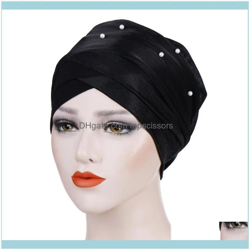 Helisopus Muslim Headdress Turban Cap For Women Solid Beads Hijabs Bonnet Arab Wrap Head Scarf Islamic Turbantes Accessories1