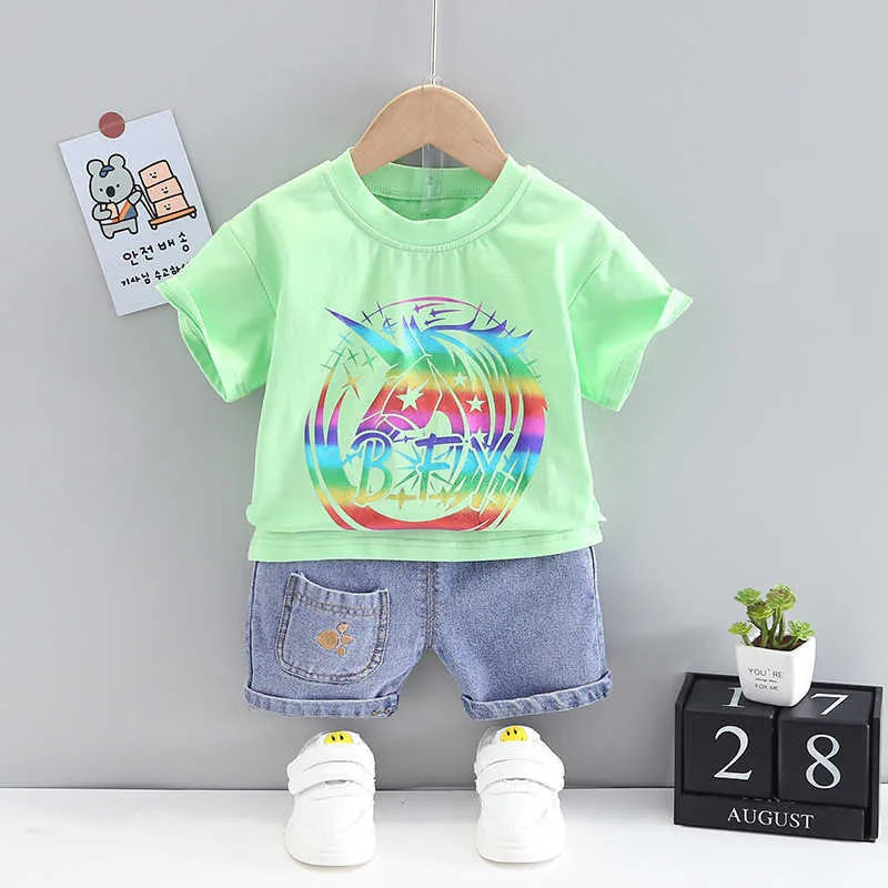 Zomer 1 2 3 4 jaar korte mouw katoen kinderen kleding jongen outfit peuter jongens kleding kinderen cartoon printen + broek x0802