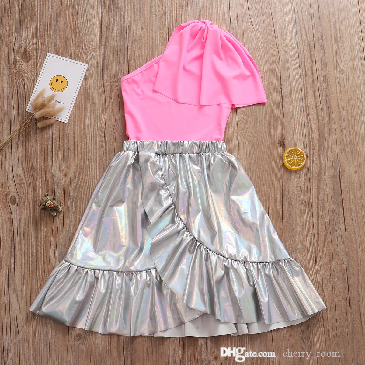 kids summer clothing sets fashion girl sloping shoulder top + irregular buttocks skirt 2pcs suit children casual dance performance outfits S1408