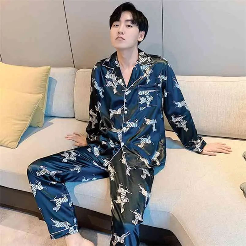 Men Pajamas Set Silk Sleepwear Long Sleeved Nightwear Lounge Autumn Striped Sleep  Clothing Satin Plus Size Male Nighties Pajama Suit 210901 From Dou08,  $19.33