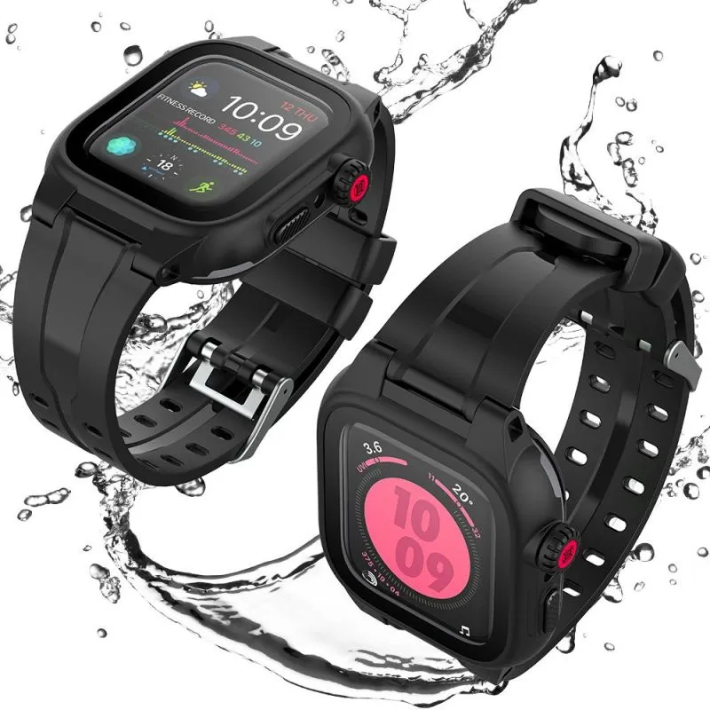 Vattentäta fodral Inbyggd skärmskydd med mjukt silikonstoftäker loopband 360 Full Set ShockoProof Väska till Apple Watch Iwatch 2 3 4 5 6 SE 42 44mm