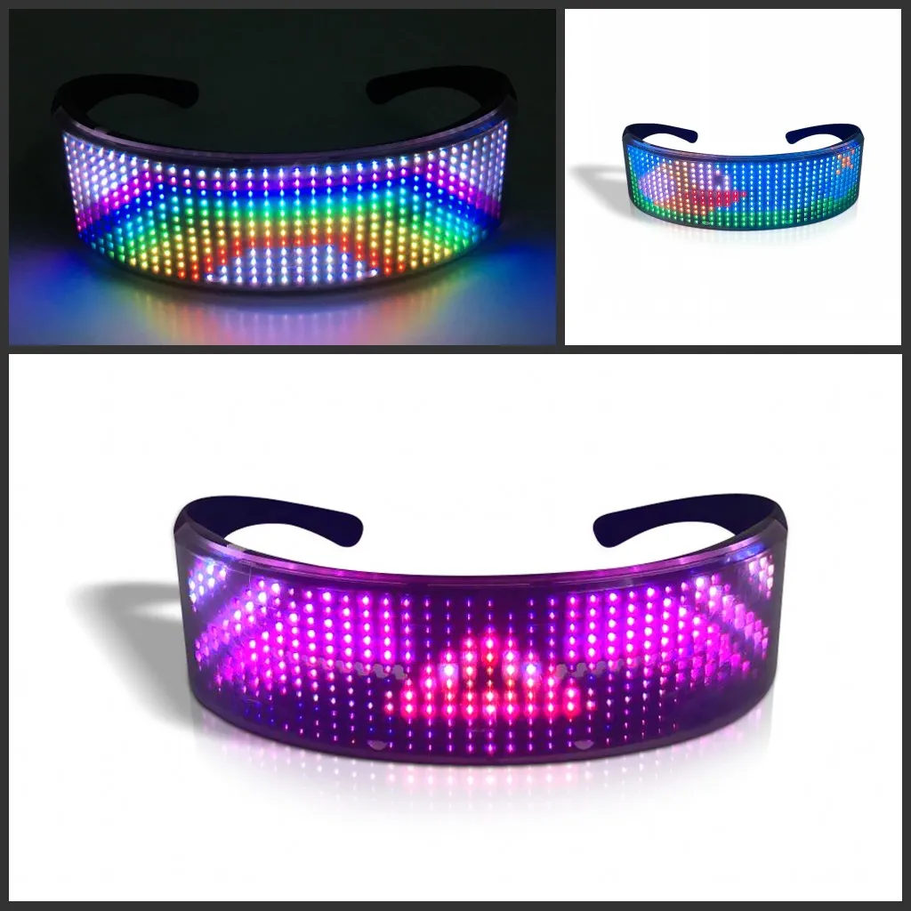 LED Parlak Gözlük Doğum Günü Partisi Bluetooth Işık Yukarı Gözlük Cadılar Bayramı Bar Performans Prop App Tam Renkli Aydınlık Gözlük