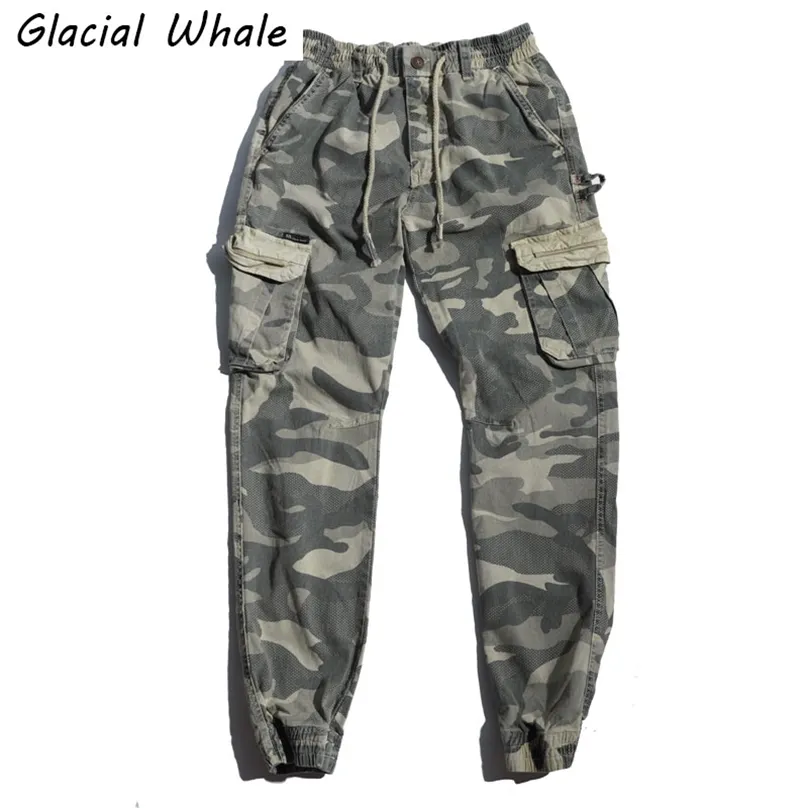 Glacialwhale mens lastbyxor män multi-pocket man hip hop japanska streetwear byxor jogging kamouflage byxor för män 211008