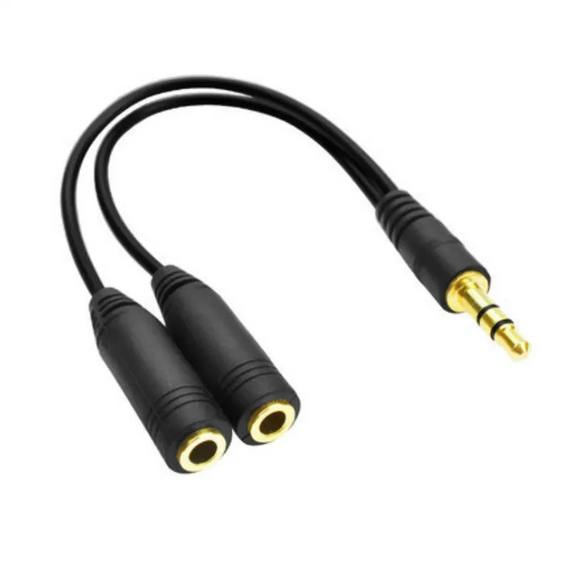 Conector de 3,5 mm 1 macho para 2 fêmeas divisor em Y duplo fone de ouvido adaptador de cabo de áudio cabo de extensão auxiliar fio
