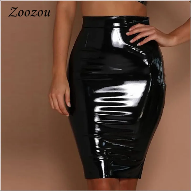 Sexy gonne aderenti in pelle di lattice rosso nero gonne calde di lana sopra il ginocchio gonna corta Office Lady PU gonne a tubino in pelle