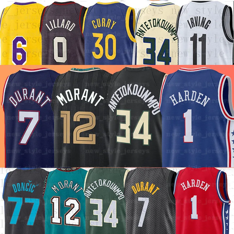 Maillots de basket Giannis Antetokounmpo Ja Morant James Harden Kevin Durant Luka Doncic Jimmy Butler Jayson Tatum Devin Booker Stephen 30 Curry Donovan Mitchell