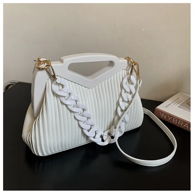 Leather Handbags For Women Inverted Triangle Bags Handle Hand Pouch Fashion Crossbody Bag Female Tote Thick Chain Lady Satchel