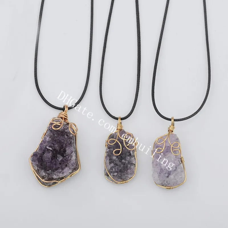 Irregular Handmade Natural Amethyst Rock Necklace Quartz Healing Purple  Crystal Gemstone Pendant Chakra Birthstone Jewellery Gift 