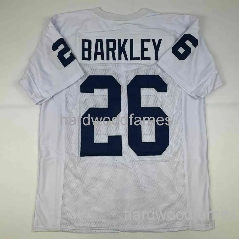 BENUTZERDEFINIERTES SAQUON BARKLEY White College-Fußballtrikot mit Nähten. Fügen Sie eine beliebige Namensnummer hinzu