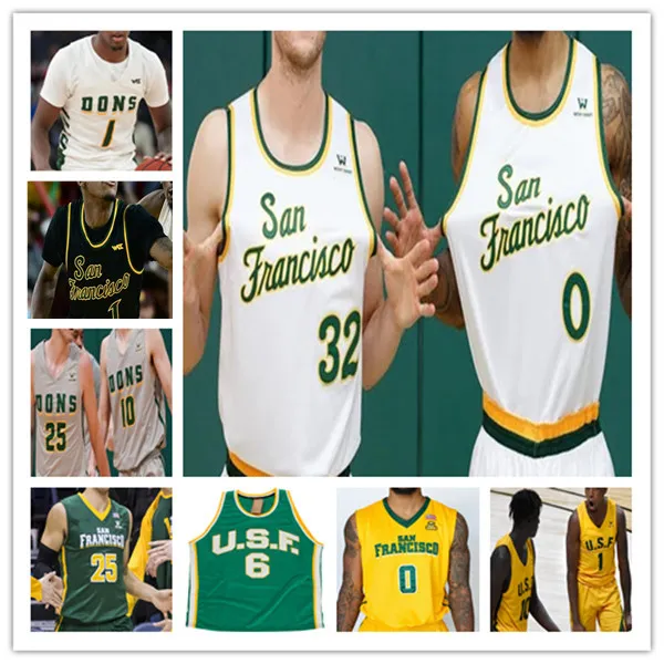 Custom San Francisco USF Dons College baskettröja Bill Russell Jamaree Bouyea Yauhen Massalski Khalil Shabazz Zane Meeks Patrick Tape Stefanini Newbury 4XL