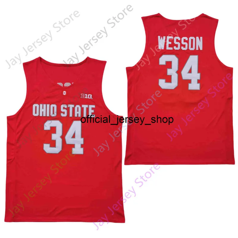 2020 New Ohio State Buckeyes College Maglia da basket NCAA 34 Kaleb Wesson Rossa Tutta cucita e ricamata da uomo Taglia giovanile